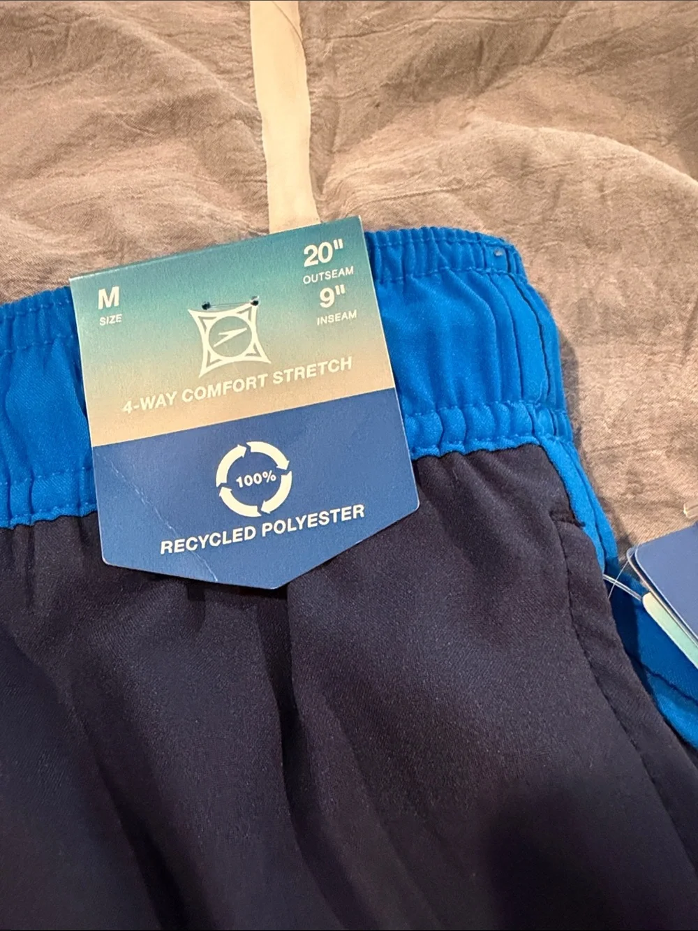 Speedo Navy Swim Trunks with Bright Blue Waistband